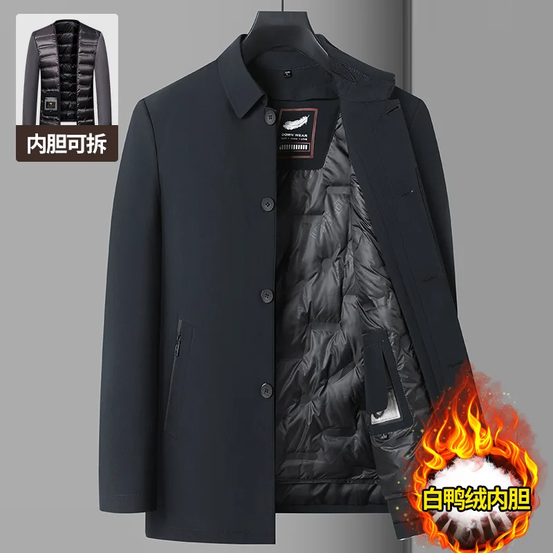 Winter New Men's Down Jacket with Thick Velvet for Warmth Detachable Inner Tank Medium length Windbreaker Business Jacket 2026