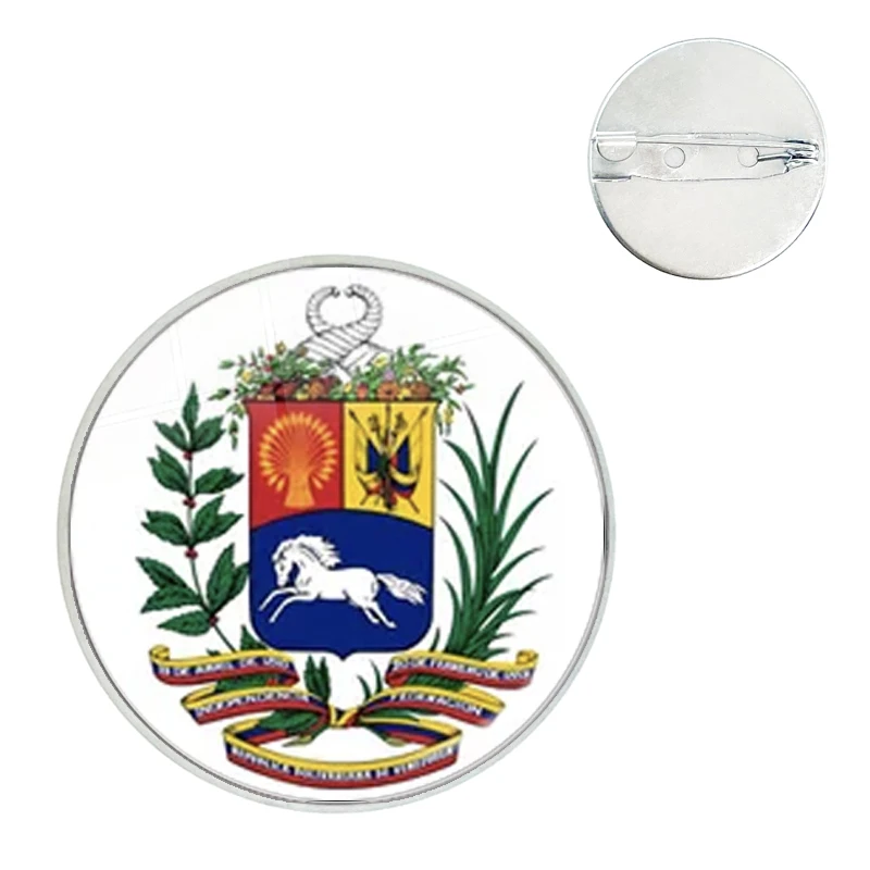 New Venezuela Flag Spain Emblem Map Glass Dome Brooches Shirt Lapel Bag Clothes Hat Badge Cartoon Pins Gift