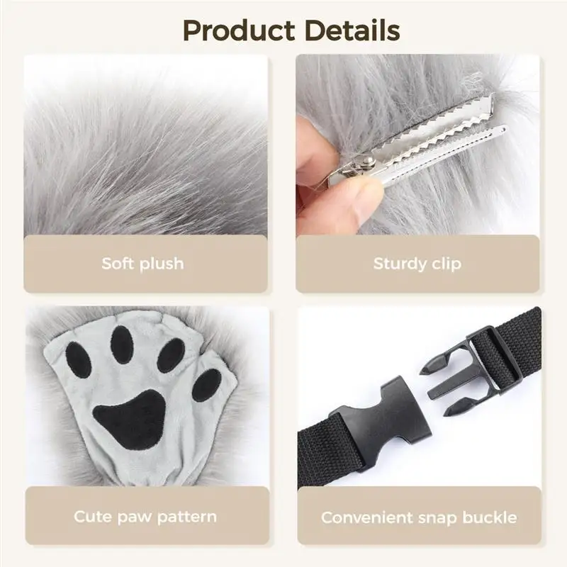 Cat Cosplay Kit Cat Paws Ears Tail Set Plush Fabric Cat Girl Costume Suit Halloween Christmas Fancy Party Costume Accessories