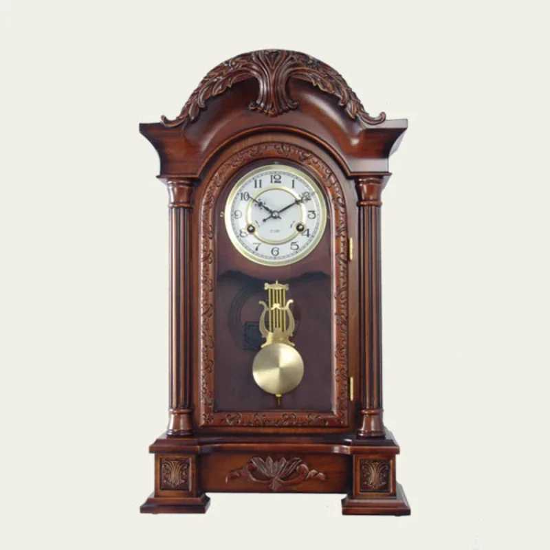 Giant Retro Mechanical Clock Solid Wood Engraving Silent Movement Mechanical Table Clock Indoor Table Decoration