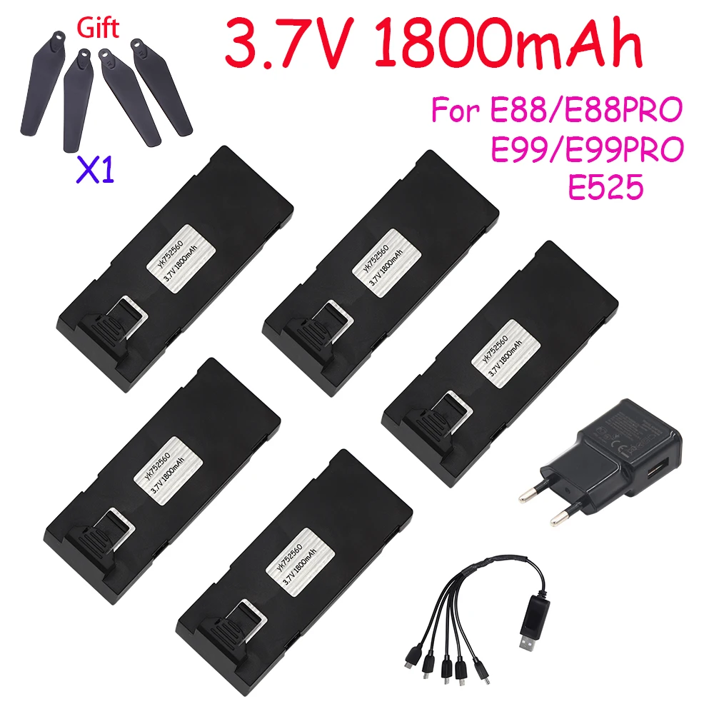 3.7V 1800mAh Battery and Charger RC Drone Accessory For E88 E88PRO E99 E99Pro Ls-E525 E525PRO Mini Uav Drone Battery Combination