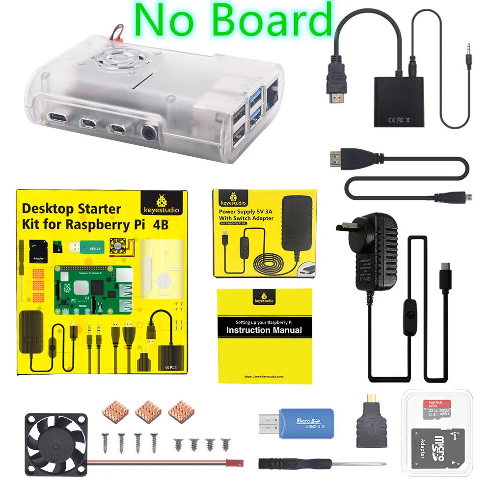 Original Raspberry Pi 4B Kit + ABS Case + 32GB SD Card+ AU Plug Power Adapter + Fan+ Heat Sink  for Raspberry Pi 4