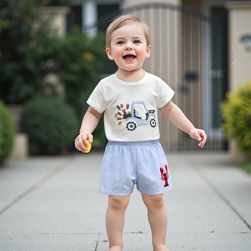 

Toddler Summer Outfit Sleeveless Round Neck Watermelon Print Tank Top with Denim Shorts 2-piece Set for Boys