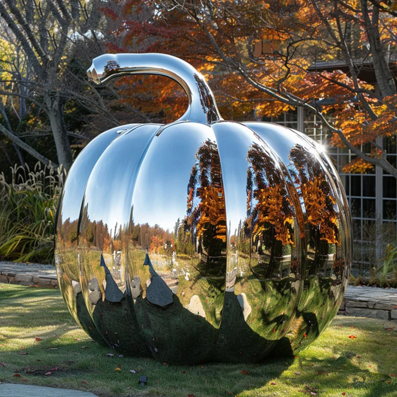 

large outdoor decor stainless steel mirror pumpkin sculpture polished metal Halloween Pumpkin statue customized