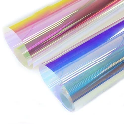 Transparent Iridescent PET Sheet Window Film Holographic Waterproof Adhesive Decorative Tint Glass Vinyl For Shopping Mall Decor
