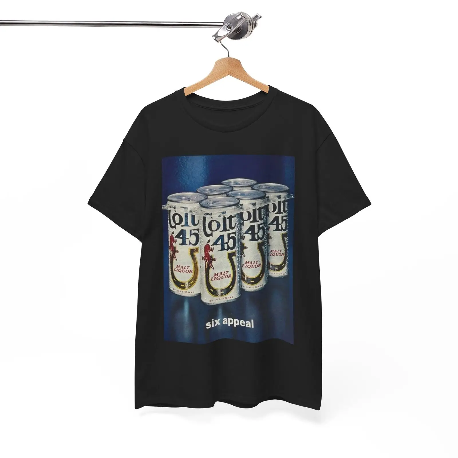 Colt 45 Poster Tshirt Funny It Works Everytime AD Beer Malt Unisex Heavy Comedy