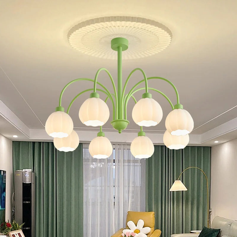 New Fashion Cream Stylish Green Chandelier Clildren's room Lovely Pumpkin Shape Glass Lampshade Pendant Lightiing Fixture Home