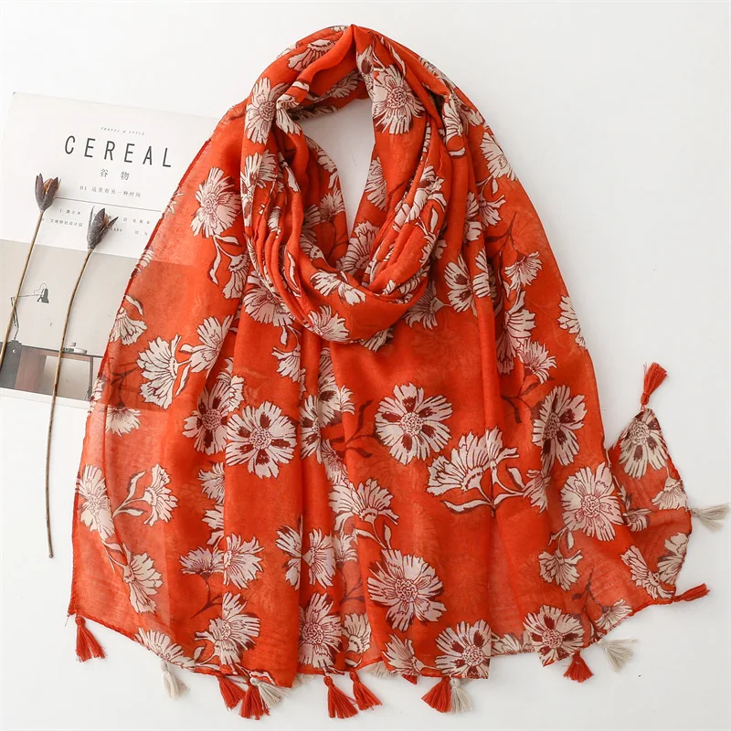 Autumn Fashion Lovely Polka Floral Thin Tassel Viscose Shawl Scarf Lady High Quality Wrap Pashmina Stole Bufandas Muslim Hijab