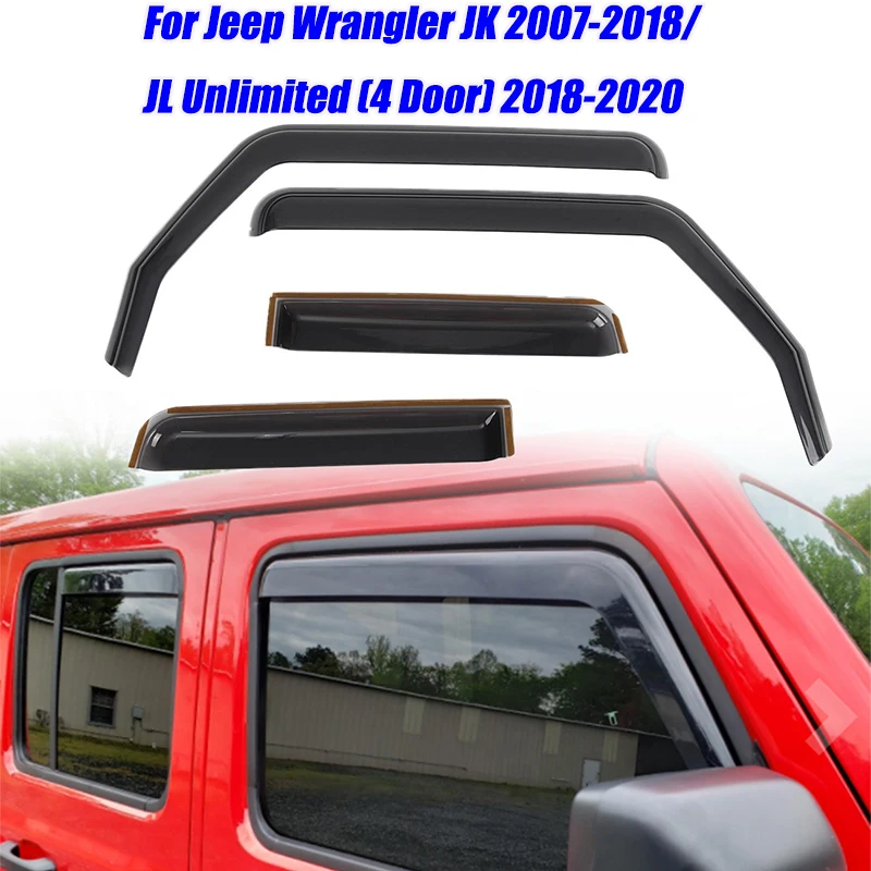 

4Pcs Car Side Window Deflectors Window Moulding Trim Weatherstrip For Jeep Wrangler JK 2007-2018/JL Unlimited (4 Door) 2018-2020