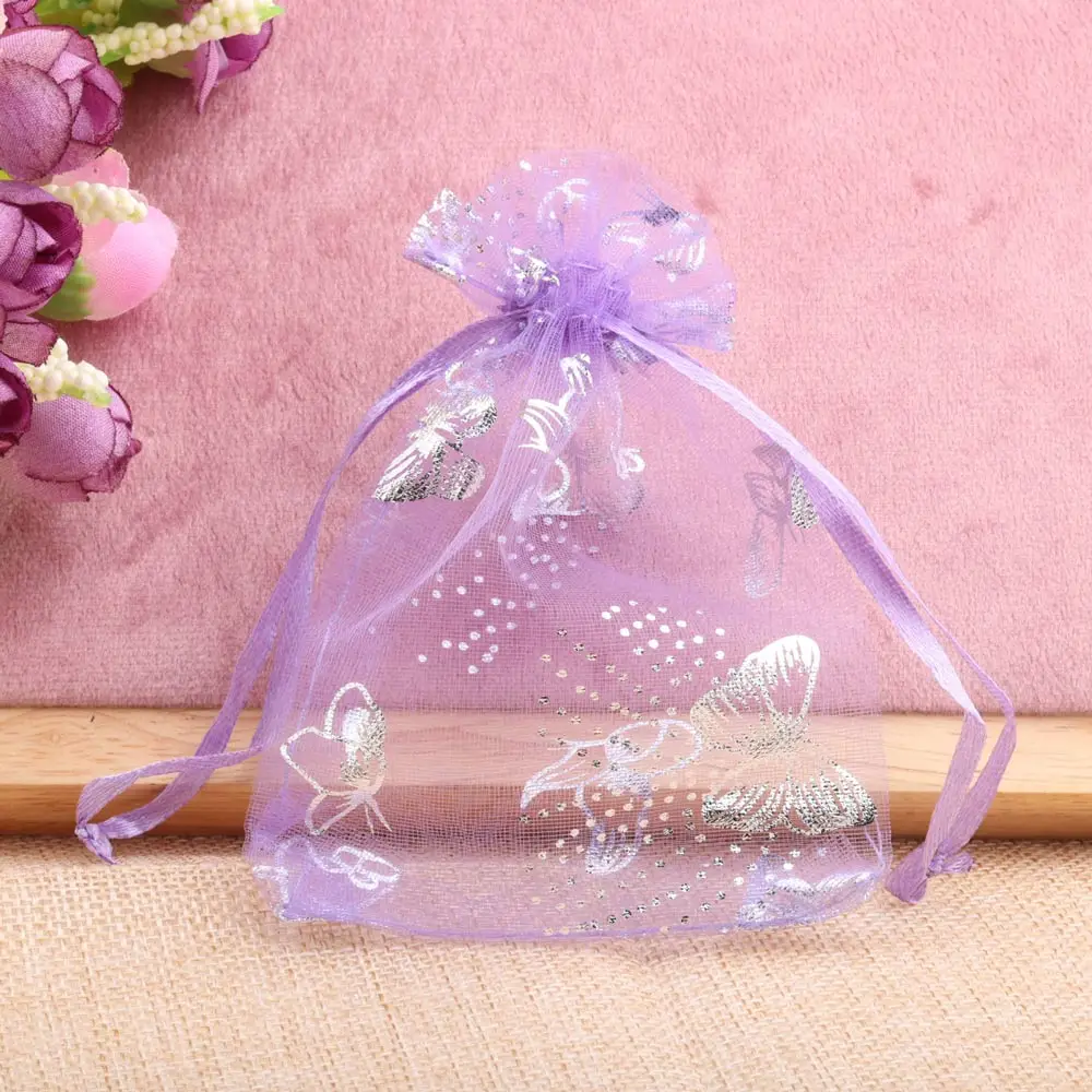 25/50pcs 12 Colors Butterfly Organza Gift Bags 7x9cm 9x12cm 13x18cm Jewelry Bags Candy Packaging Bags Drawstring Pouch