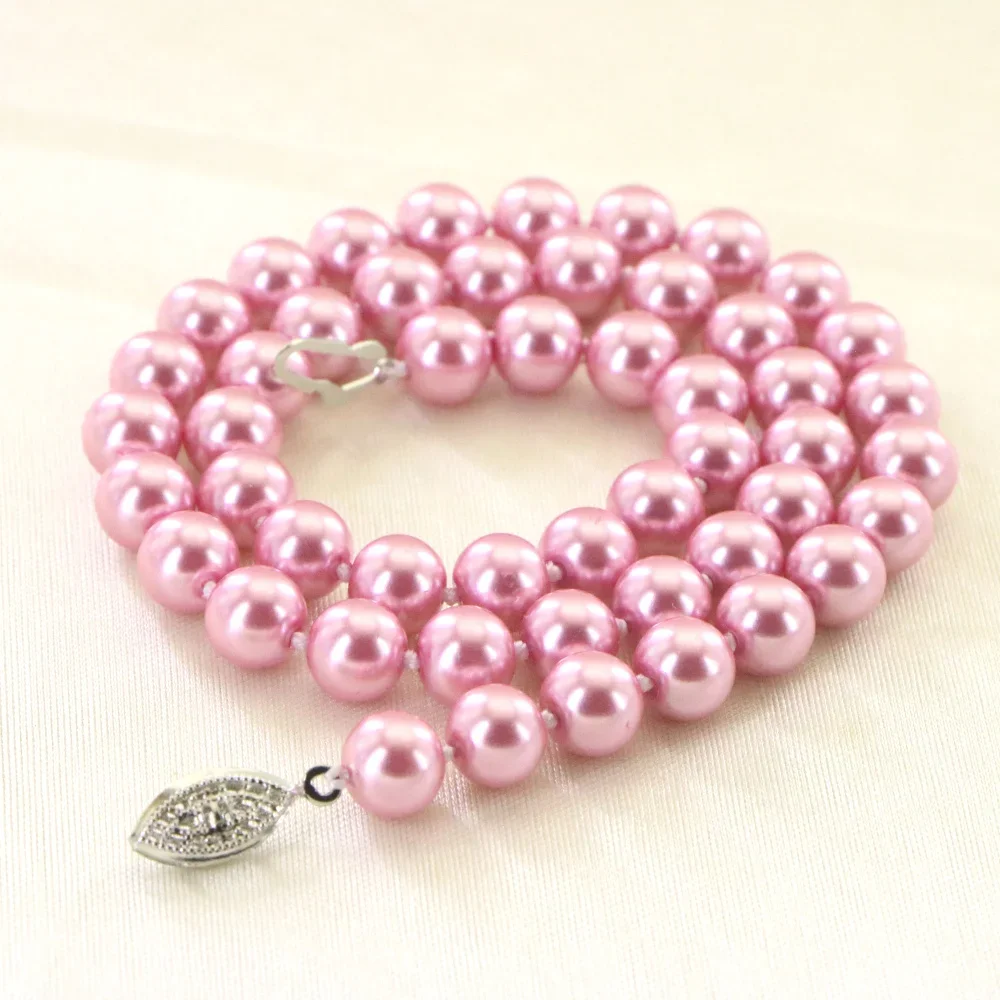 Charming Fashion 8mm Pink Ocean Sea Shell Pearl Necklace 18 