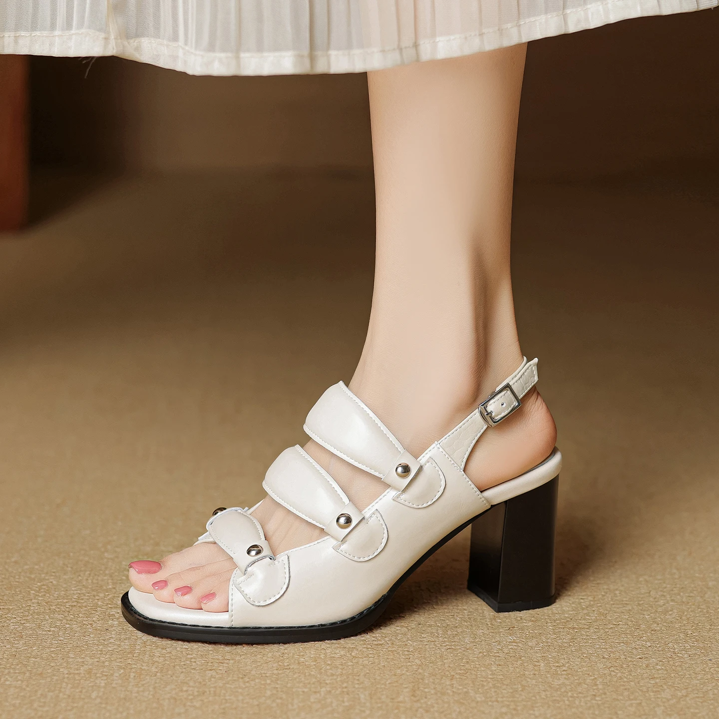 Genuine Leather Women T-Strap Sandals New 2025 Summer Black Yellow Beige Gladiator High Spike Heels Sexy Ladies Open Toe Shoes