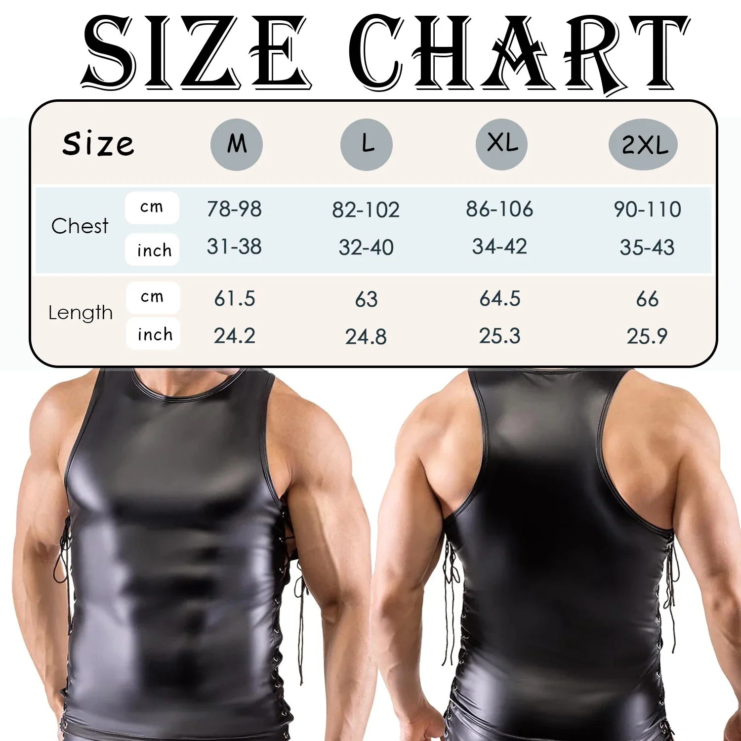 YUFEIDA Mens Sexy Faux Leather Tank Tops Leather Solid Color Nightclub Stage Performance Costumes Side Bandage Gym Fitness Vest