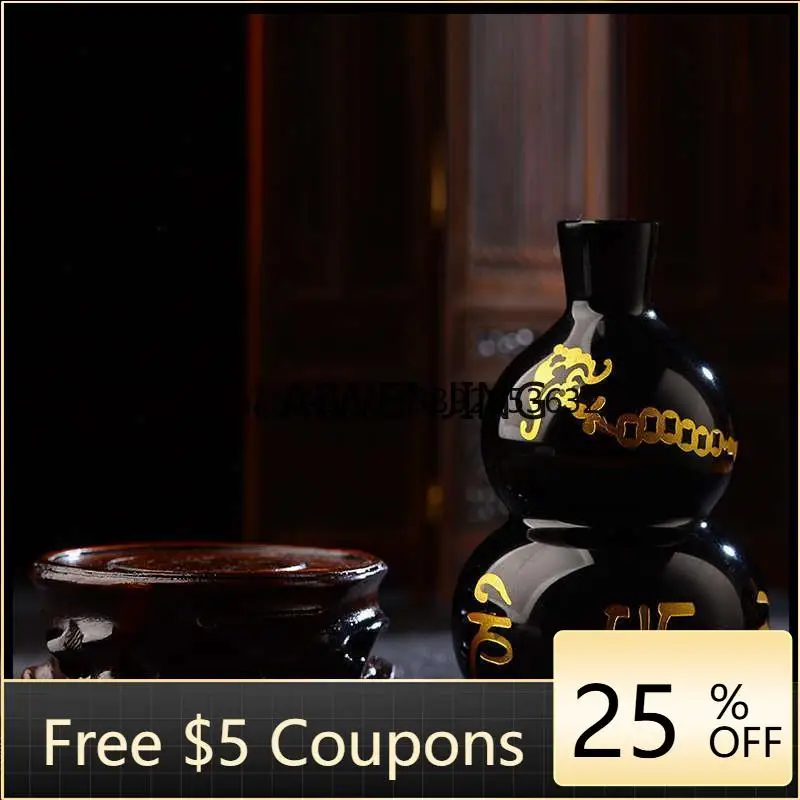 B1 natural obsidian six-character mantra gourd ornament home living room feng shui gift