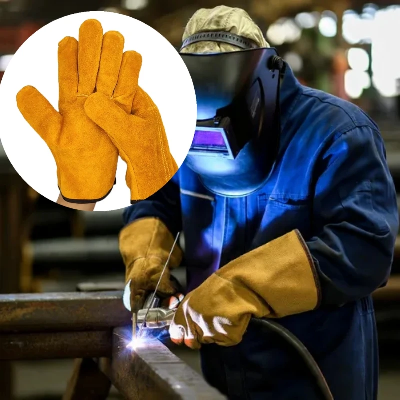 ป้องกันถุงมือแรงงานสําหรับช่างเชื่อมไฟฟ้า 2 ชั้น Cowhide ผู้ชายถุงมือทํางานเครื่องเชื่อมอาร์กอน Arc เชื่อมป้องกันที่สอง