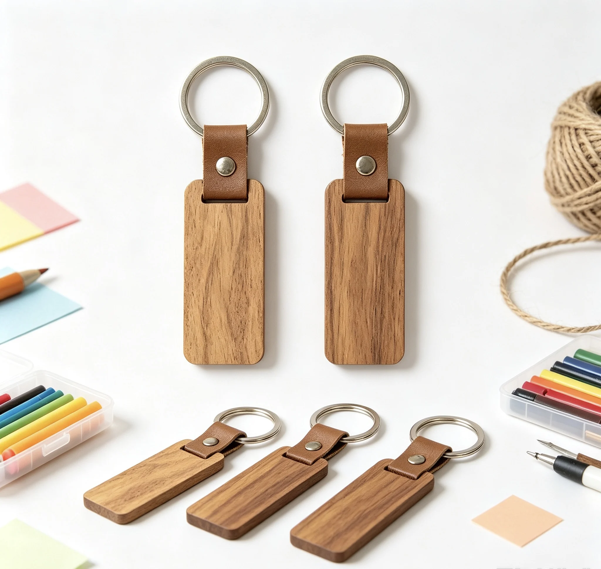 10/20/50Wooden Keychain Rectangular Collectible Key Ring Car Bag Hanging Pendant Painting Crafts Cute Keychain for Women Men