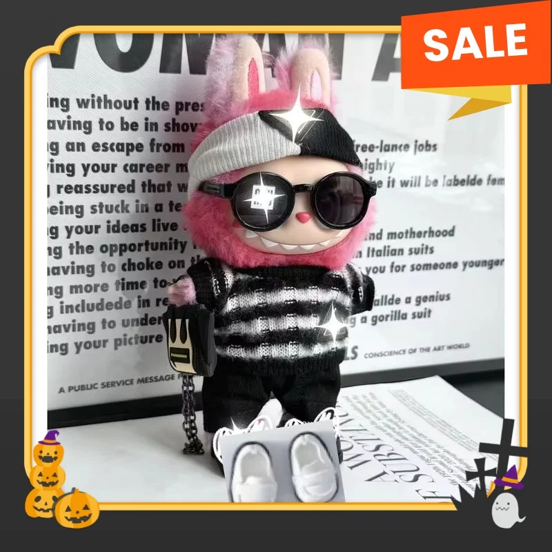 

Labubu Trend Striped Sweater Hat Suit Baby Boy Doll Clothes Vinyl 17cm Blind Box Pendant Trendy Doll Outfit Accessories