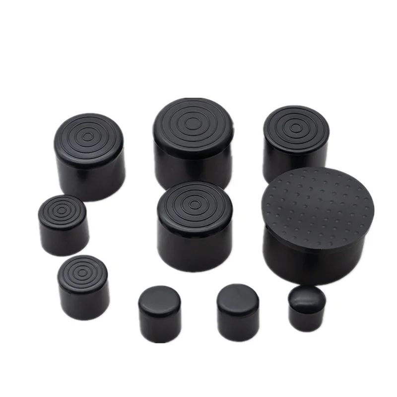 Round Steel Pipe End Caps Black PVC Non Slip Pad Table Chair Feet Floor Protector Furniture Legs Cover