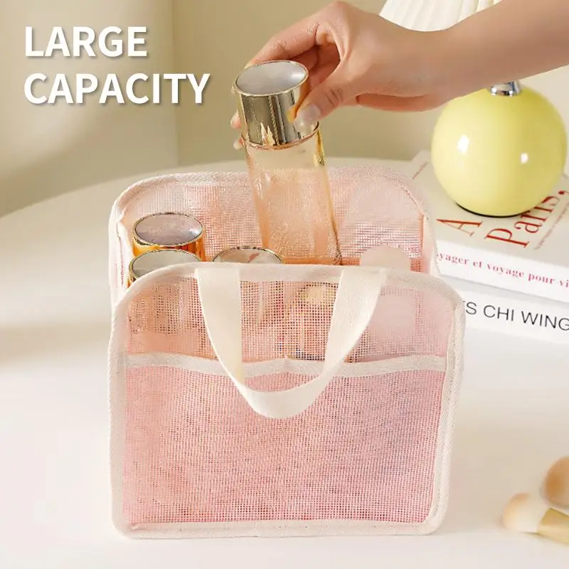 1 Stück tragbare Reise-Lippenstifttasche, Netz-Handtasche, Make-up-Tasche, Kosmetik-Aufbewahrungstasche, Kulturbeutel, transparente Strandtasche – Detail 12