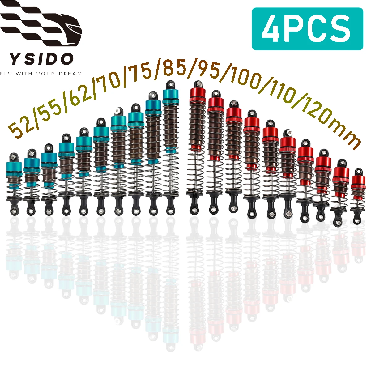 YSIDO Metal Damper 52-120mm Threaded Oil Filled Shock Absorber for Tamiya 1:10 RC Monster Trucks Buggy Truggy On-Road Drift Cars