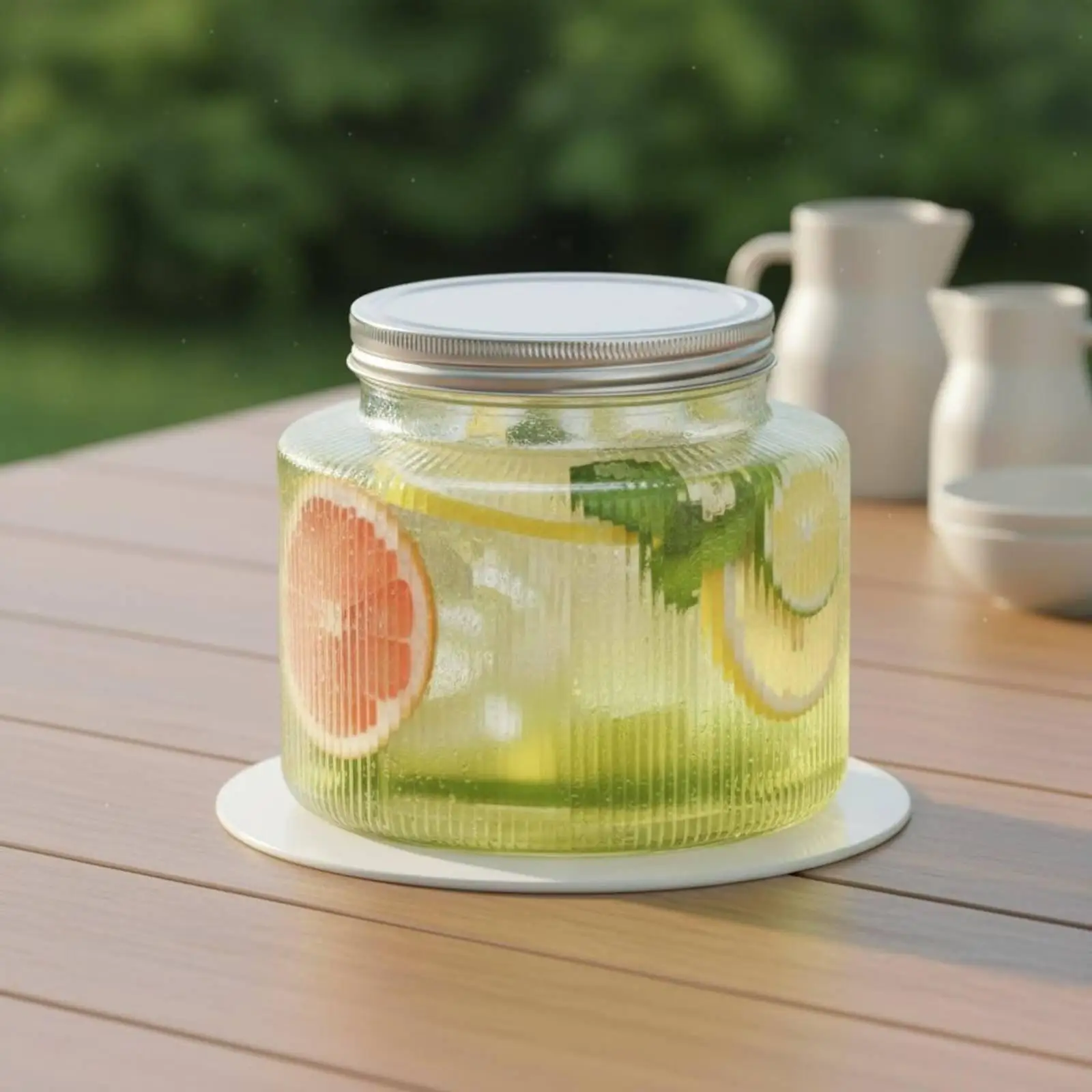 Vintage Embossed Glass Drink Dispenser Barrel Tap for Family Gatherings Cold Beverage Serving with Wide Mouth Easy Fill