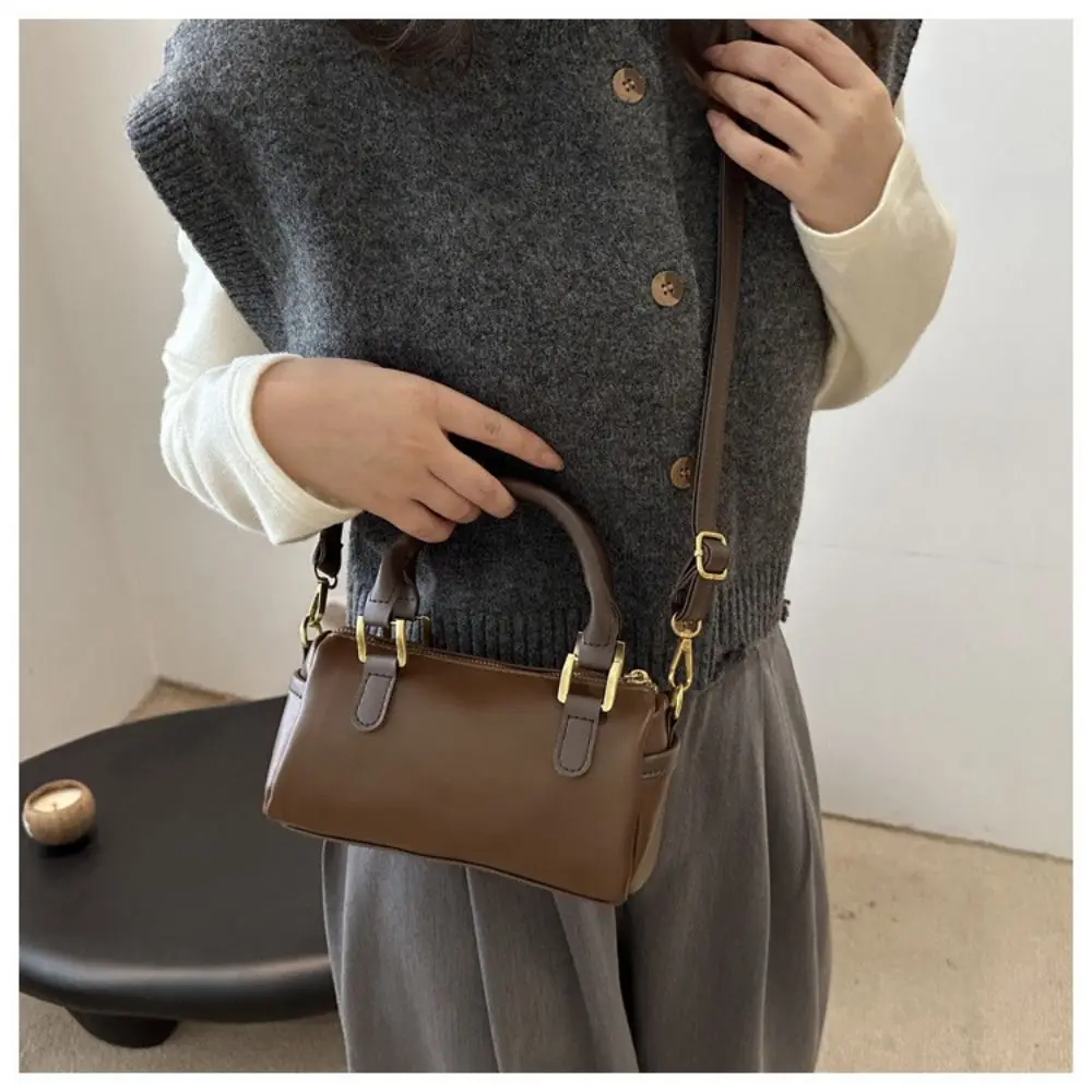Vintage French Style Bowling Bag Large Capacity Elegant Women Handbags PU Leather Casual Boston Shoulder Bag Daily