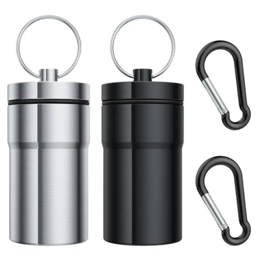 

Portable Pill Case Keychain 2 Pack,Large Waterproof Aluminum Pill Box for Round Glucose Tablets and Critical Medicine, Small Pi