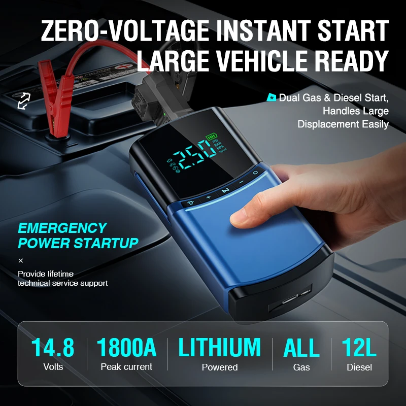 Car Jump Starter 1800A Power Bank Portable Car Battery Charger for 14.8V Auto Starting Device Petrol Diesel Emergency Booster