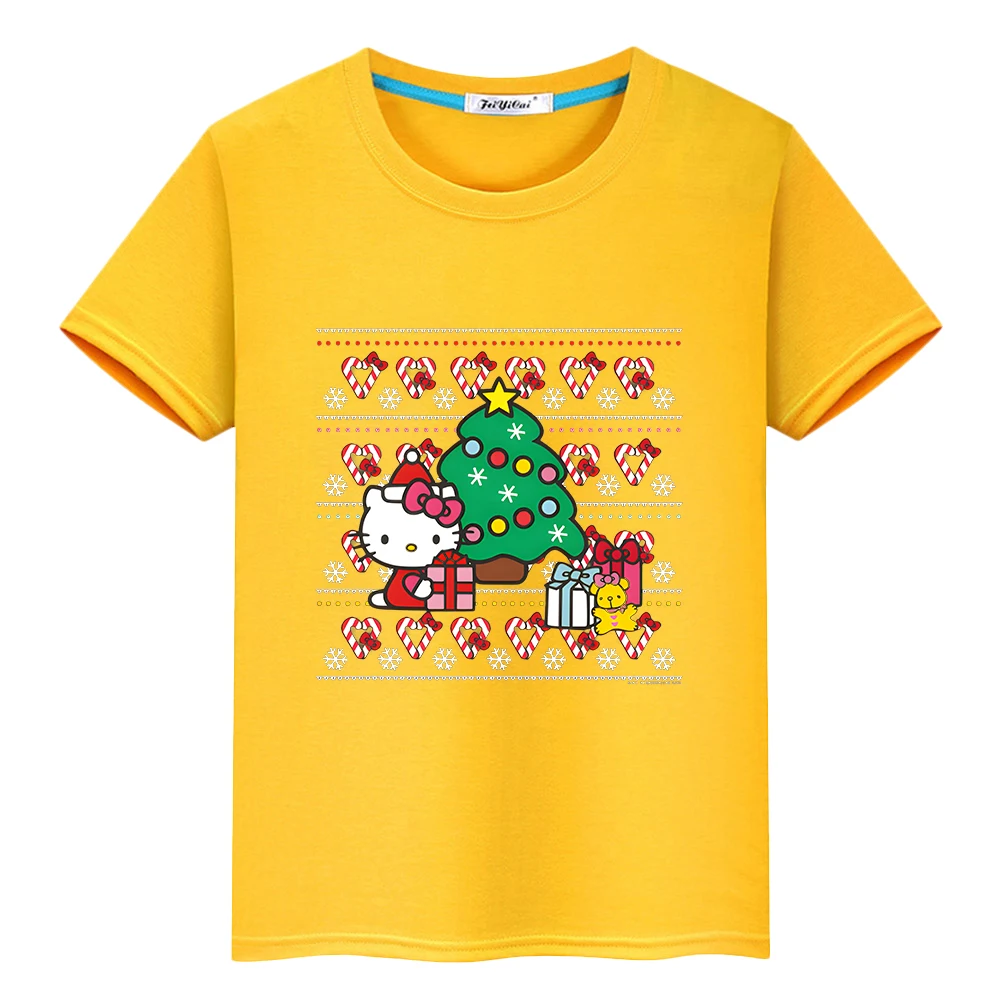 

Christmas Print 100%Cotton t shirt for kids boy 10year Cartoon Short Tops hello kitty Anime Tees y2k one piece kids clothes girl