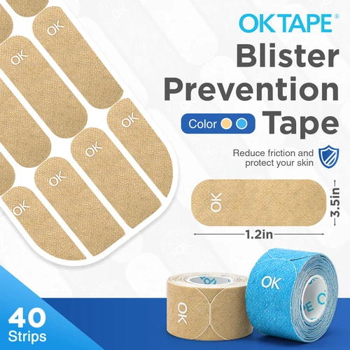 Imagen 2 del producto OK TAPE Cinta de prevención de ampollas, 40 piezas, Moleskin para ampollas, vendajes de ampollas sin residuos para pies y cuerpo, parches para el talón, 1,2 pulgadas