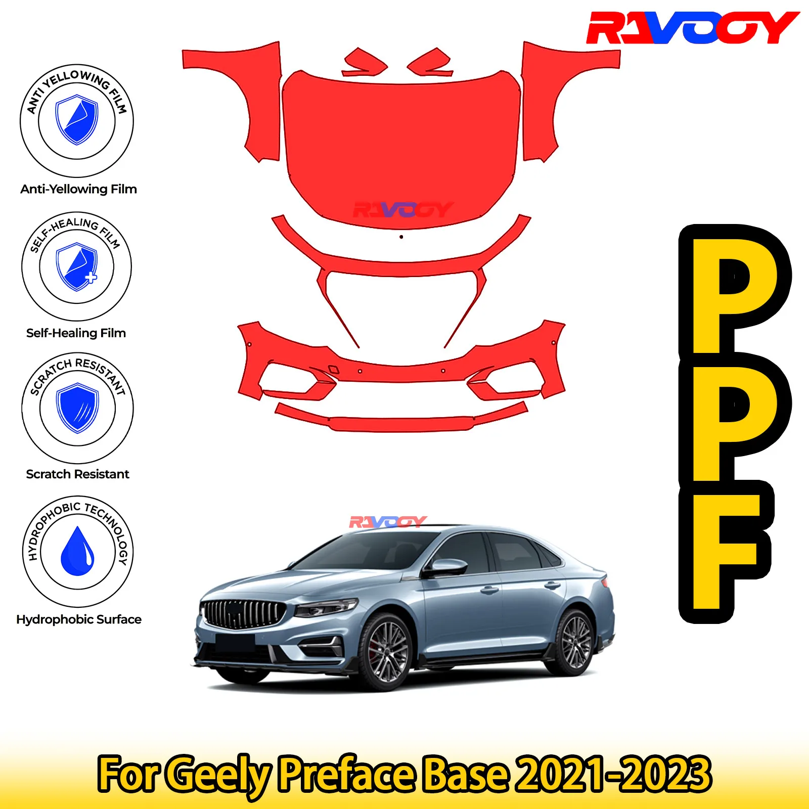

Для Geely Preface Base 2021-2023 глянцевая матовая черная предварительно вырезанная передняя защитная пленка PPF Kit