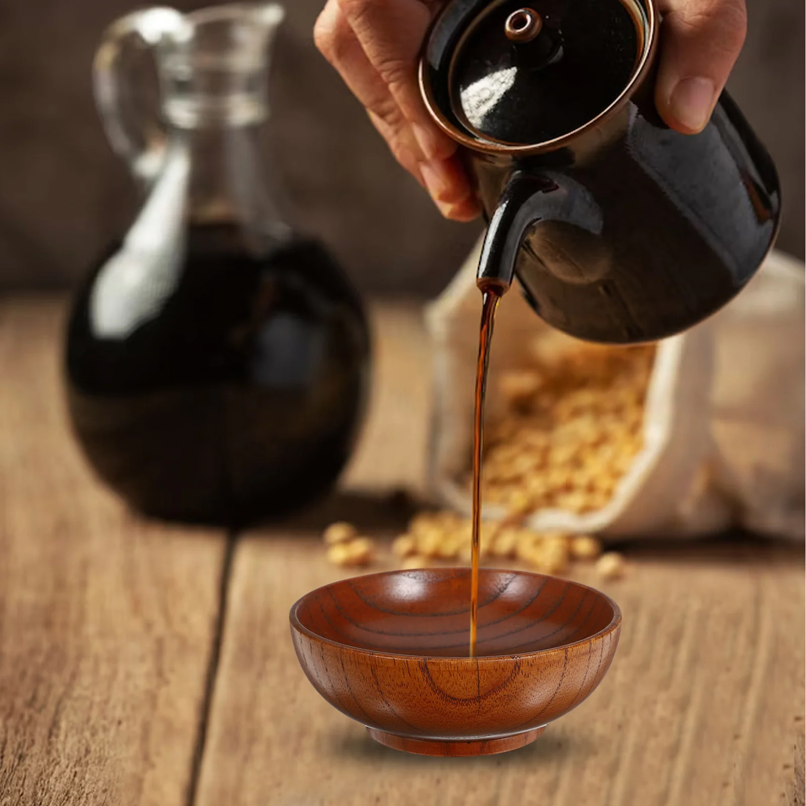 

1pc Wooden Sauce Dishes Round Shape Condiment Containers For Sushi Ketchup Jam Oil Salt Dip Bowl Mini Serving Plate Kitchen