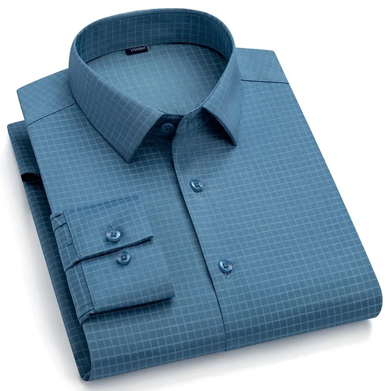New in shirt printing long-sleeve shirts for men vintage slim fit formal plain shirt soft plaid fashion designer casual clothes