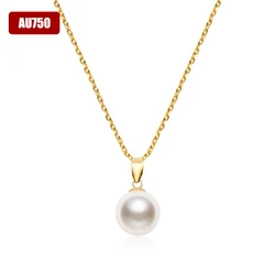 Pure 18K Yellow Gold Necklace Pendant Natural Freshwater Pearl Trendy Party Gift Real Au750 Fine Jewlery For Women