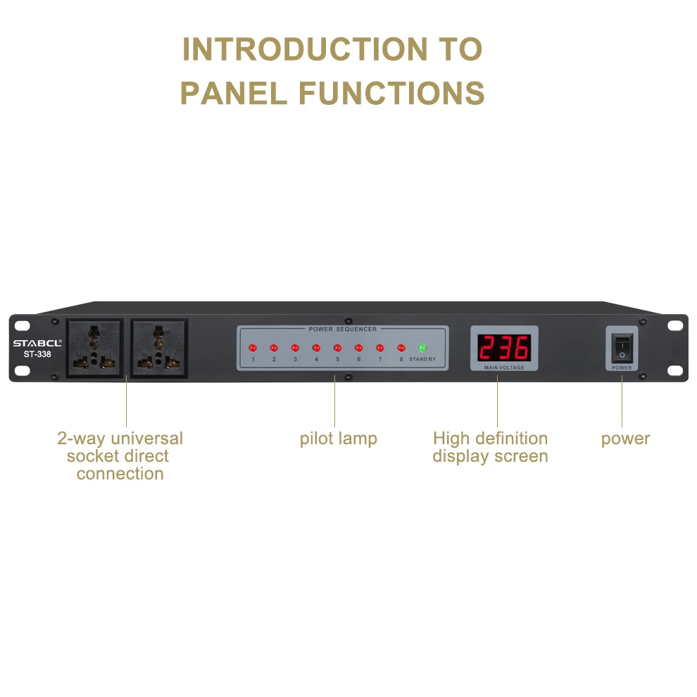 Profesjonalny sekwencer zasilania ST-338 ze wskaźnikiem kanału wyłącznik zasilania 1-8 wskaźnik napięcia do wielofunkcyjnej konferencji
