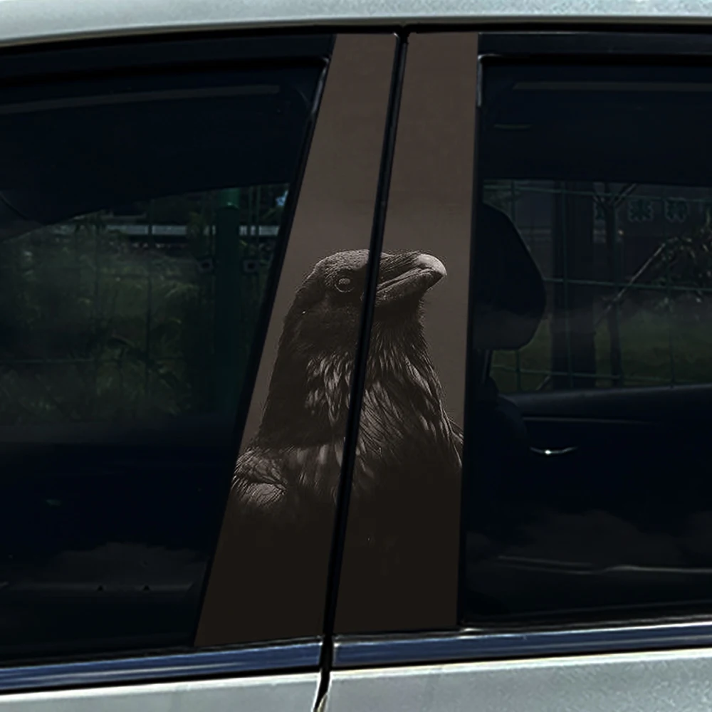 

2PCS Sepia Tone Raven Car B-Pillar Decal Waterproof Vinyl Wrap Auto Middle Column Sticker Vehicle Exterior Accessories