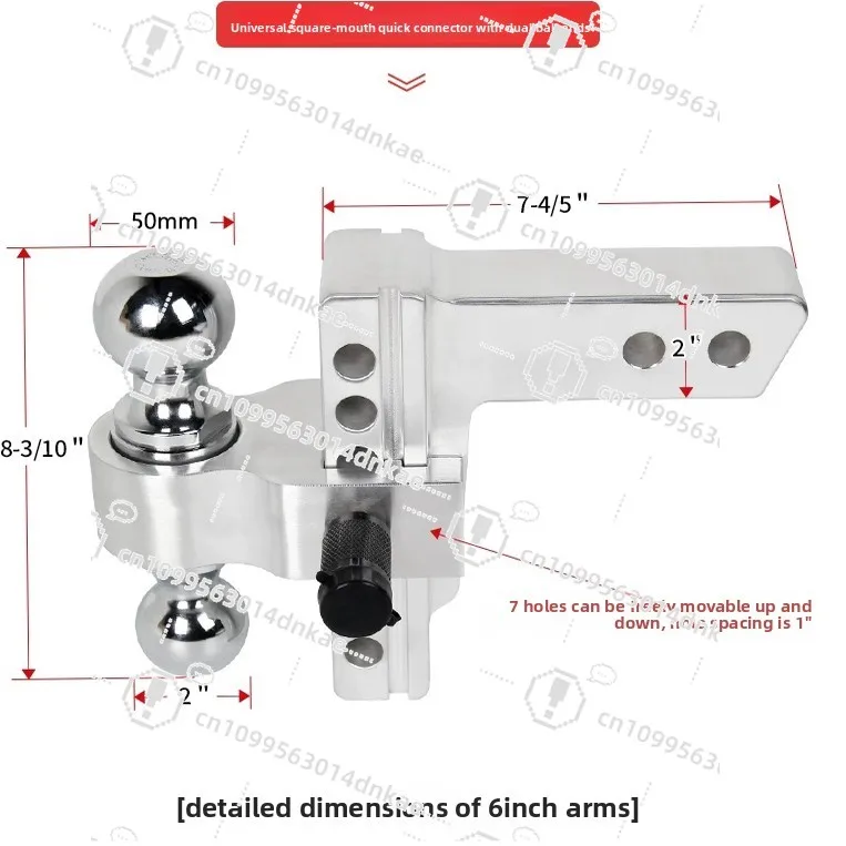 In Stock, Aluminum Alloy Square-mouth Adjustable Trailer Arm Decorative Hooks for Car Towing Double-ball Car Tow Hooks