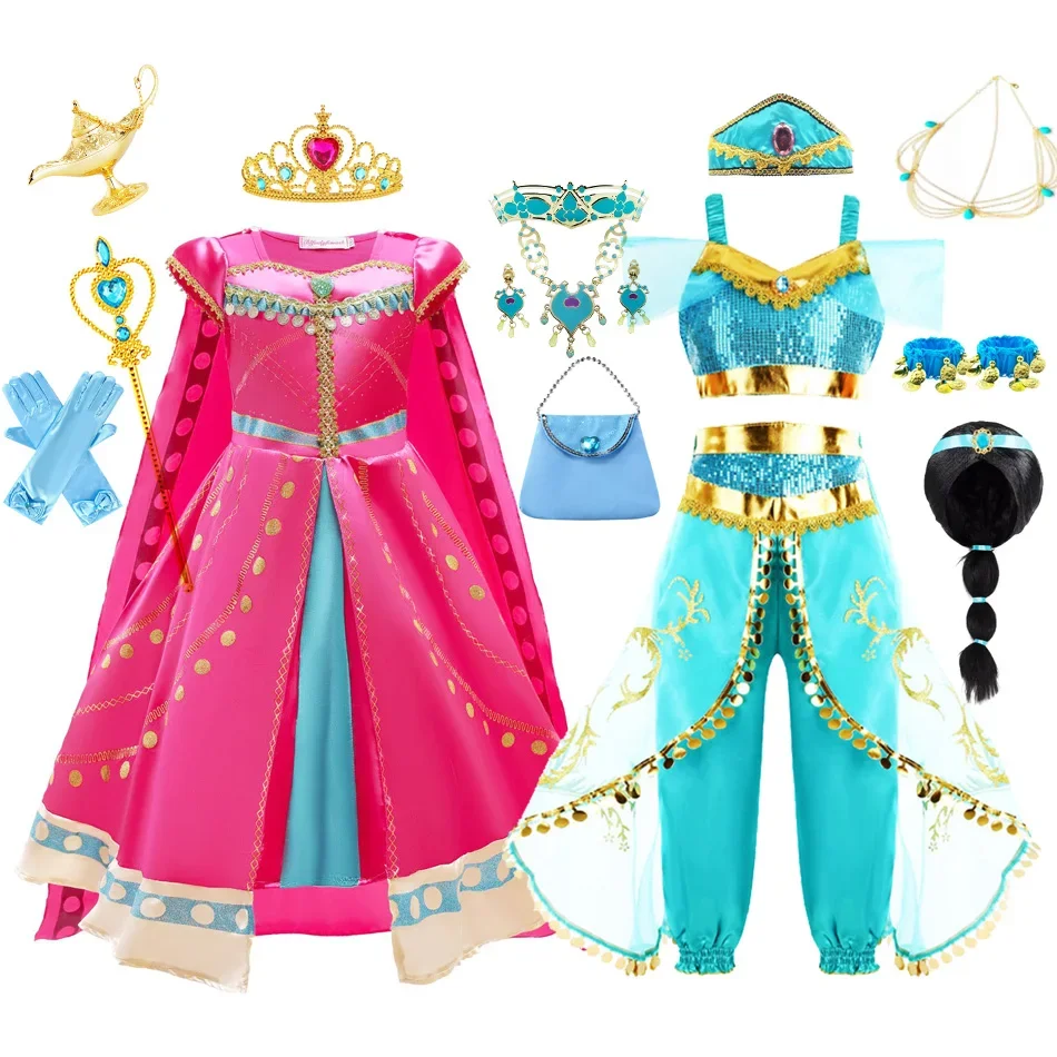 Jasmine Girls Aladdin Costume Halloween Princess Dress Kids Birthday Party Christmas Arabian Cosplay 4 5 6 7 8 9 10 Years