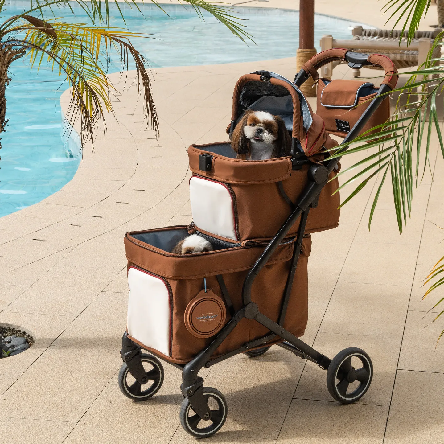 High-end double-layer pet portable pet cart one-click folding waterproof and wear-resistant lightweight multi-pet cart