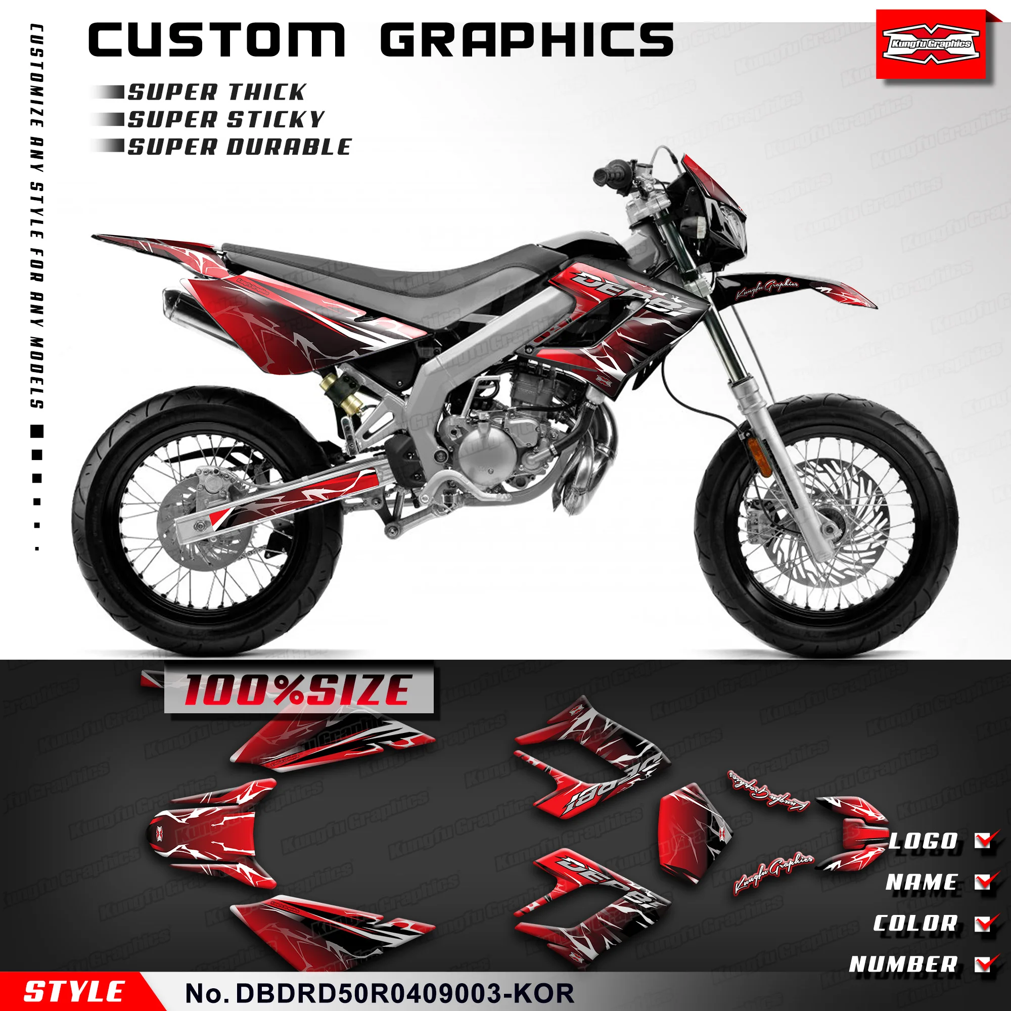 KUNGFU GRAPHICS Racing Sticker Motorcycle Graphics for DERBI DRD 50 Racing 2004 2005 2006 2007 2008 2009, DBDRD50R0409003-KOR