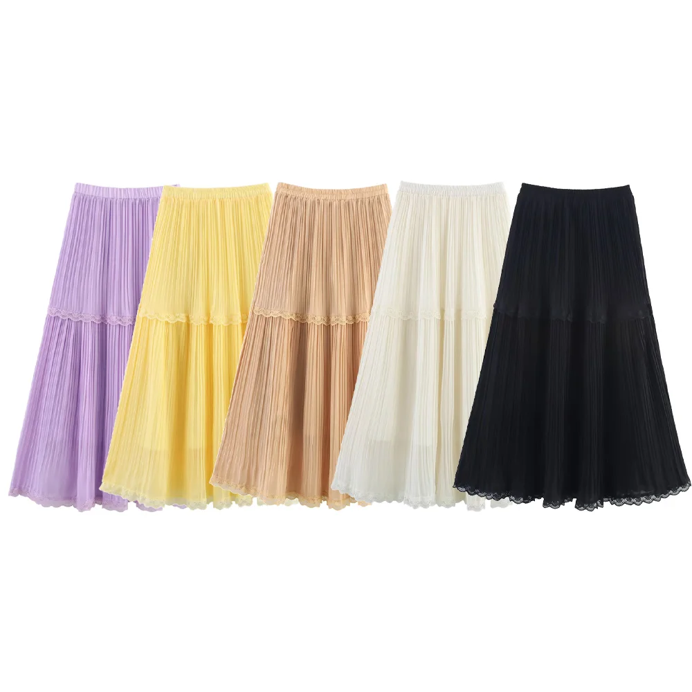 

UNIZERA Women's Lace Folded Half Skirt Spring/Summer New Product Casual Women's Wear Solid Color Versatile