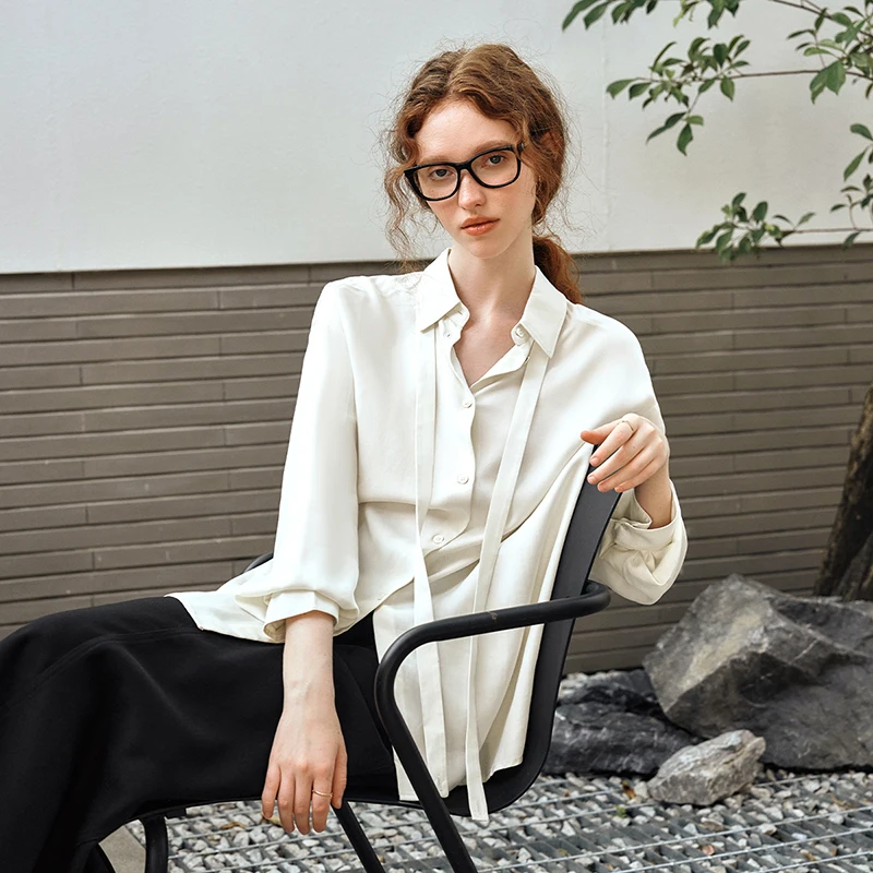 OLrain Women's Basics Shirts Autumn 2025 French Solid Color Tops Long Sleeve Lapel Collar Loose Casual Blouses N57CC96221