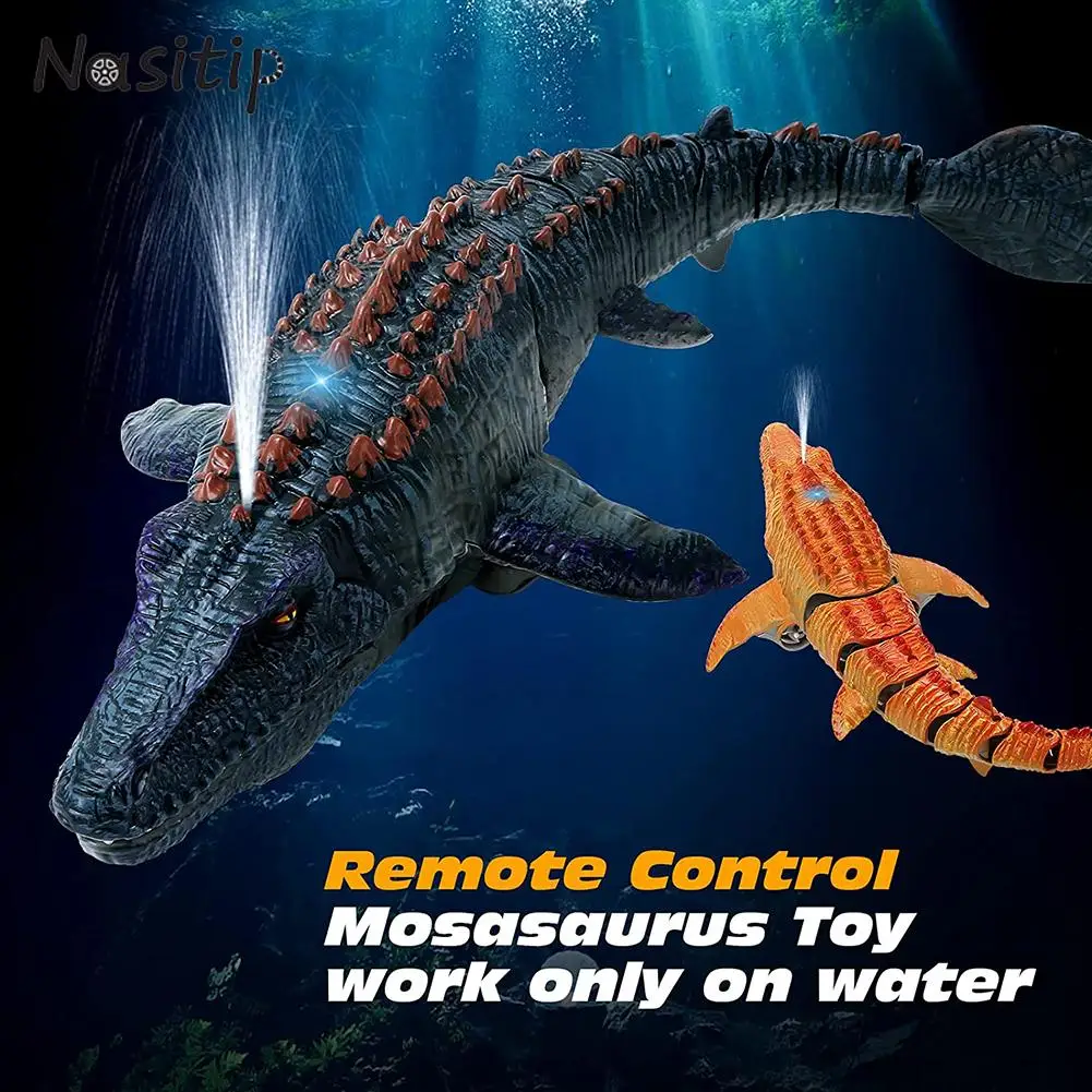 2.4G Remote Control Dinosaur Kid Mosasaurus Diving Toy Rc Boat With Light Spray Water For Swimming Pool Bathroom Ocean Bath Toys