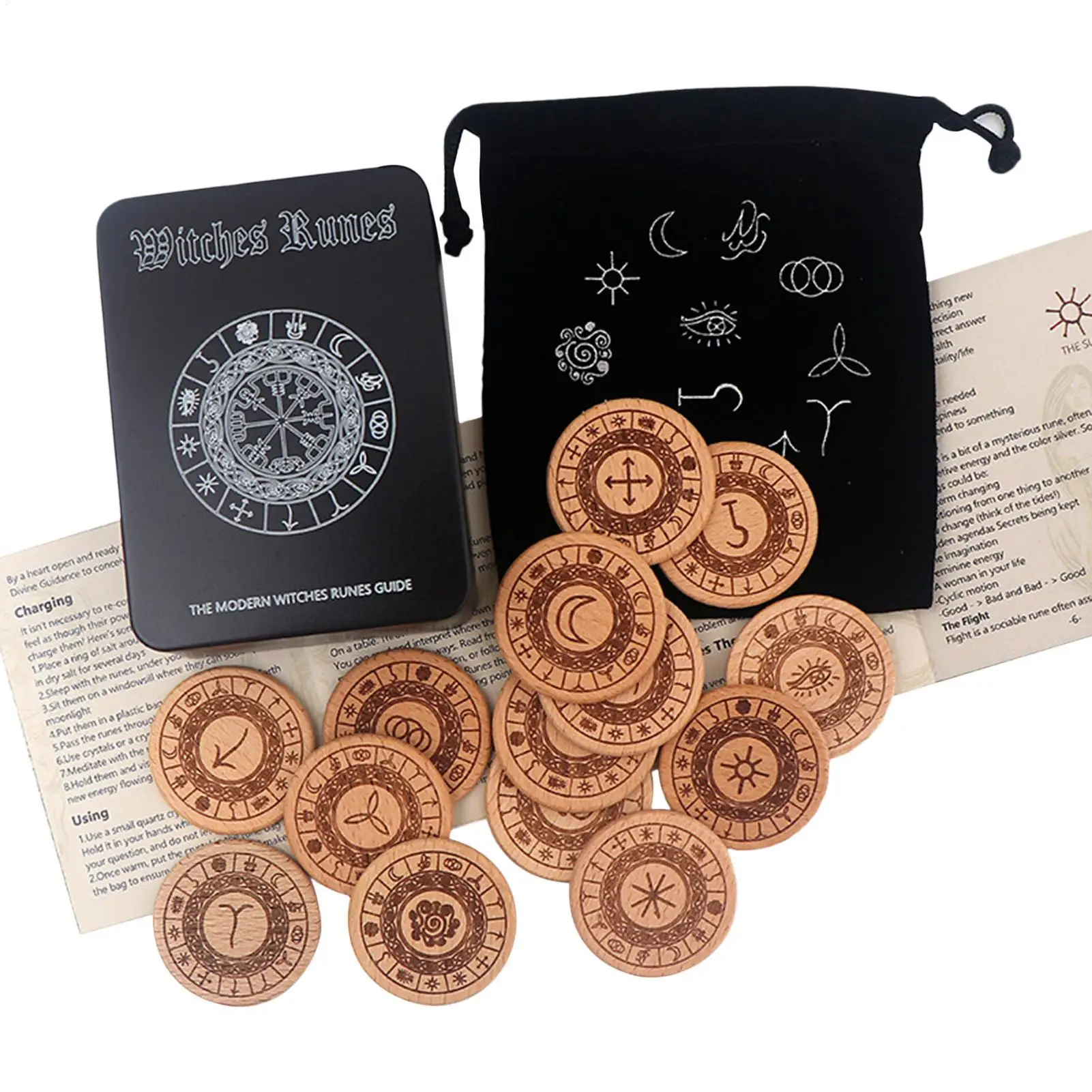 

Wooden Rune Set 14 Pcs Viking Divination Stones with Pouch for Beginners Spiritual Learning Meditation Fortune Telling Game Gift