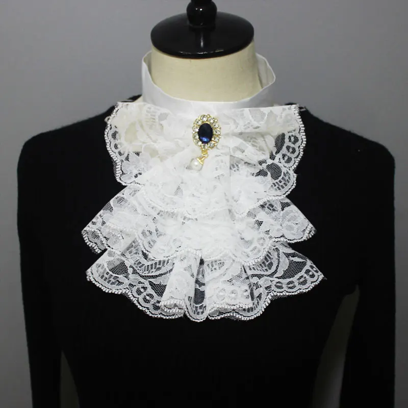 Lace Embellished Detachable Fake Collar Elegant Vintage Pre-tied Bow Tie Medieval Costume Shirt Front Detachable Neck Collar
