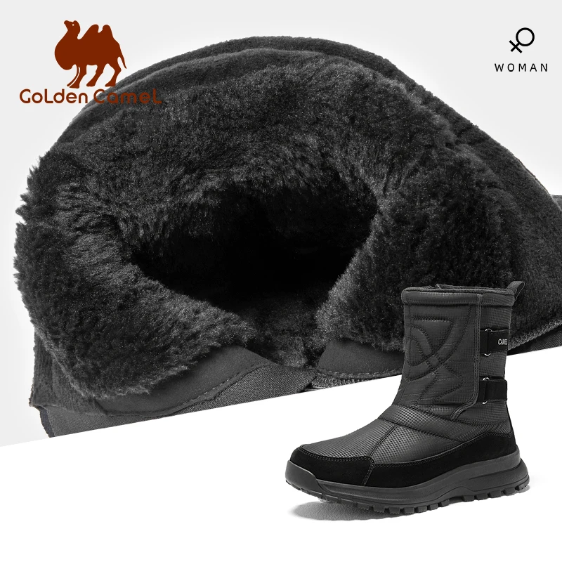 GOLDEN CAMEL Women Snow Boots Winter Female Thick Plush Waterproof Non-slip Thigh High Fashion Warm Fur Platform