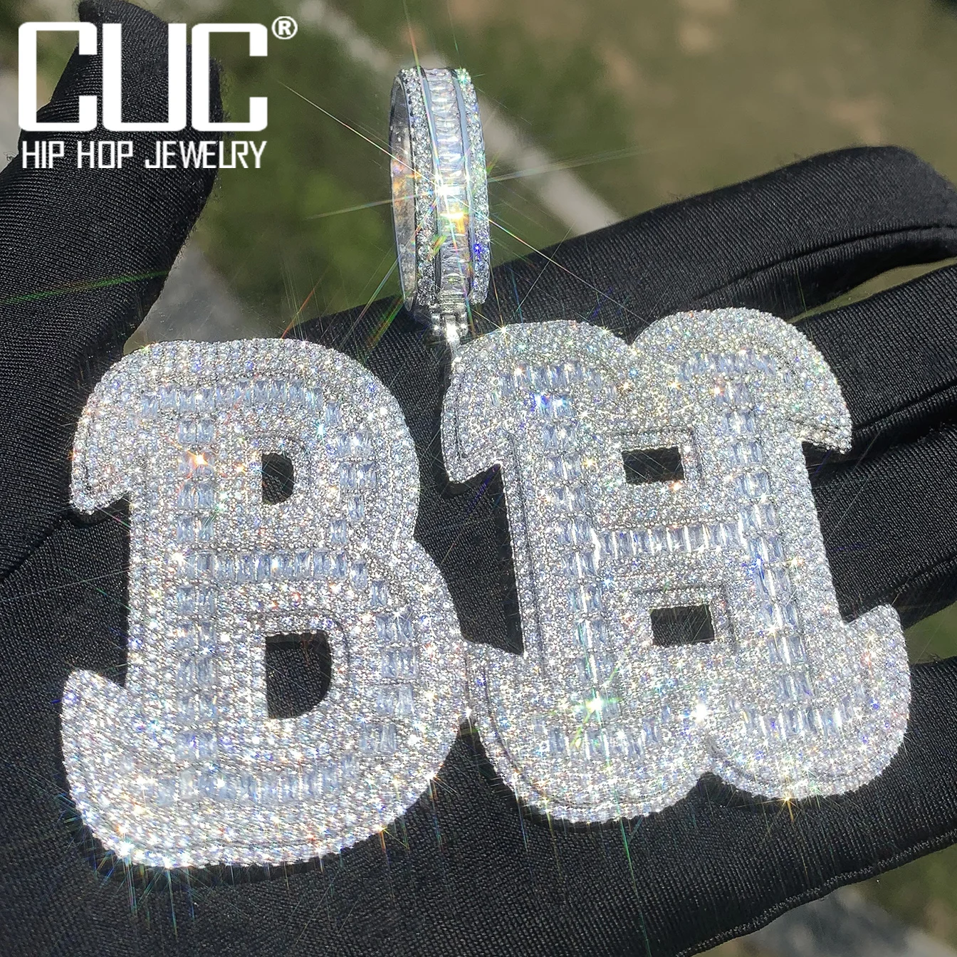 

CUC Custom Big Baguette Letter Name Pendant Iced Out Hip Hop Necklace For Men Women Chain Jewelry new