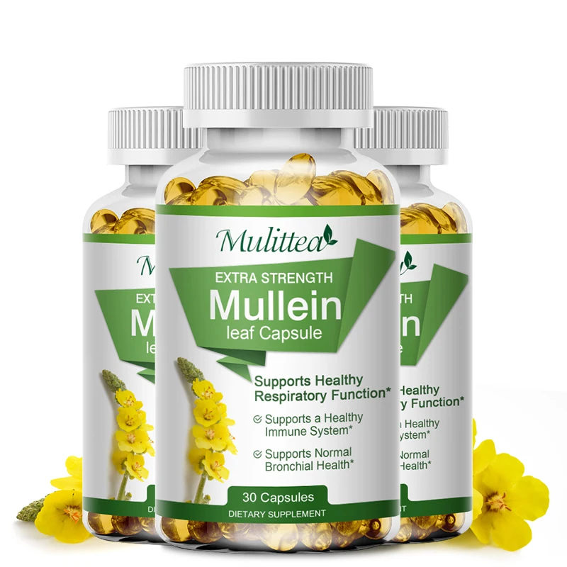 Mulittea Natural Mullein Capsules for Clear Lungs Relieve Cough Breathing Detoxification Relief Pain Mucous Membranes health