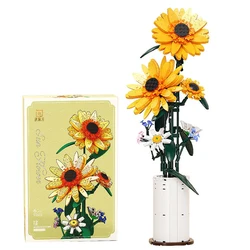 Creative Sunflower Bouquet Potted Building Blocks Immortal Flower Home Desk Plant Decoration Assemble Bricks Toys Kid Girls Gift