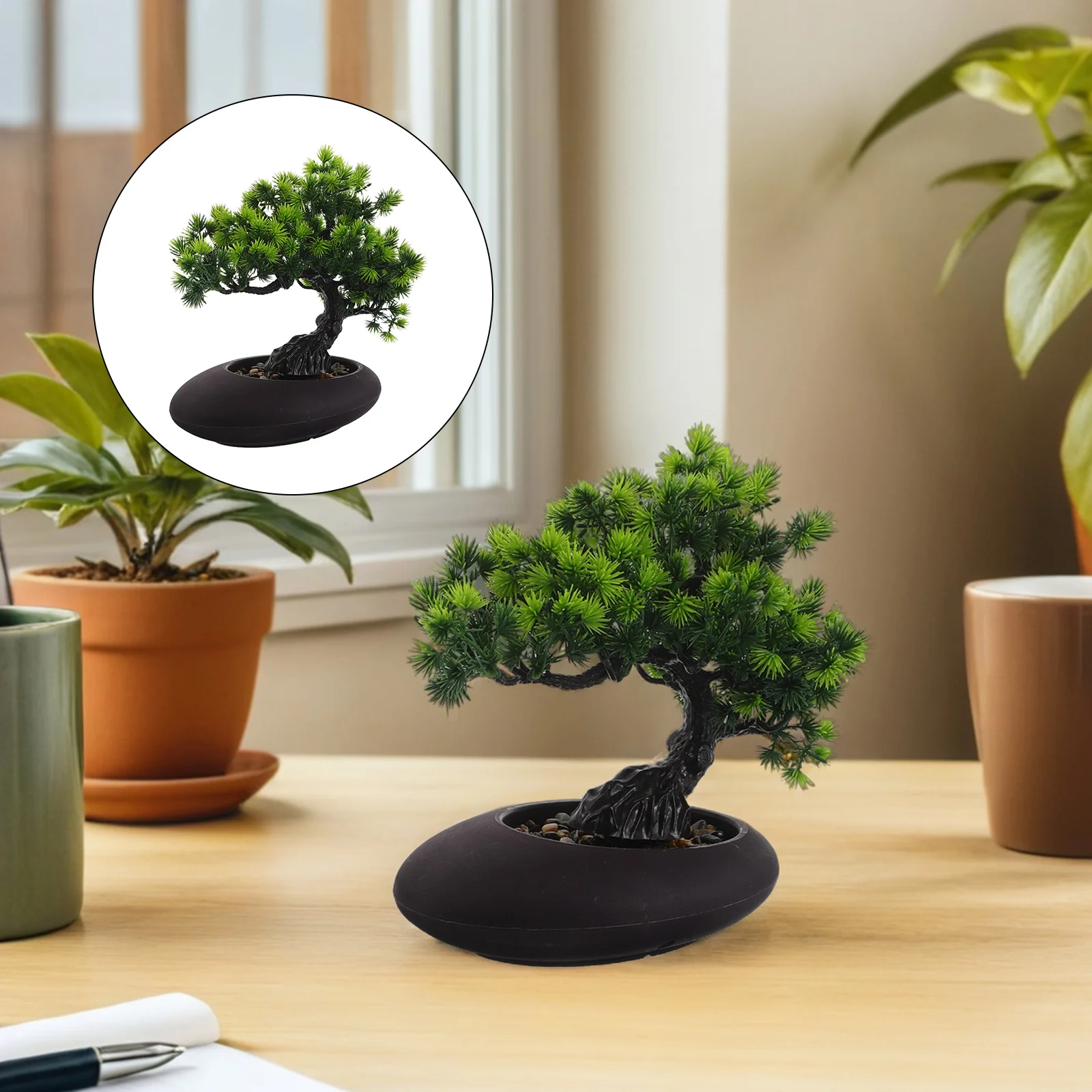

9.65 Inch Artificial Bonsai Plant Realistic Simulation Pine Tree for Office Desk Home Decor Mini Tabletop Fake Bonsai Indoor Zen